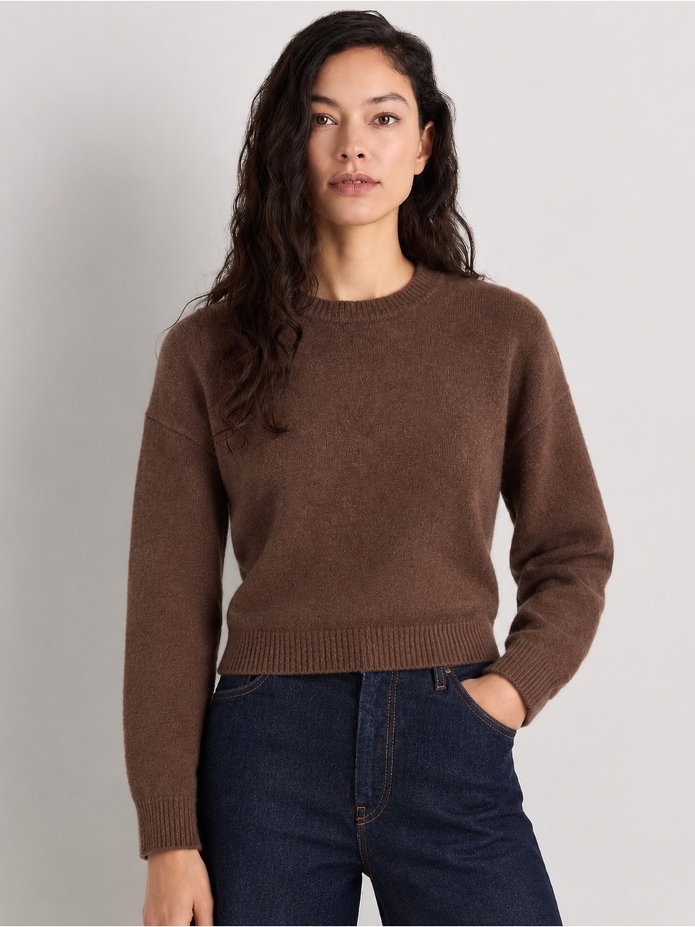 OAK + FORT Brown Crewneck Sweater